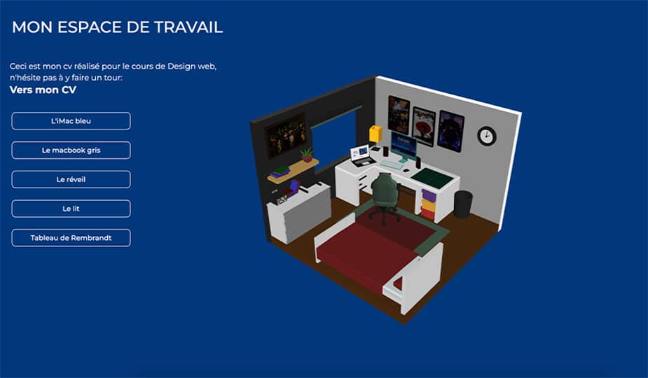 A 3D isometric view of a room with buttons on the left.
