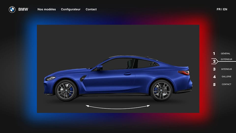 Une vue extérieur de la BMW M4 sur un site web.