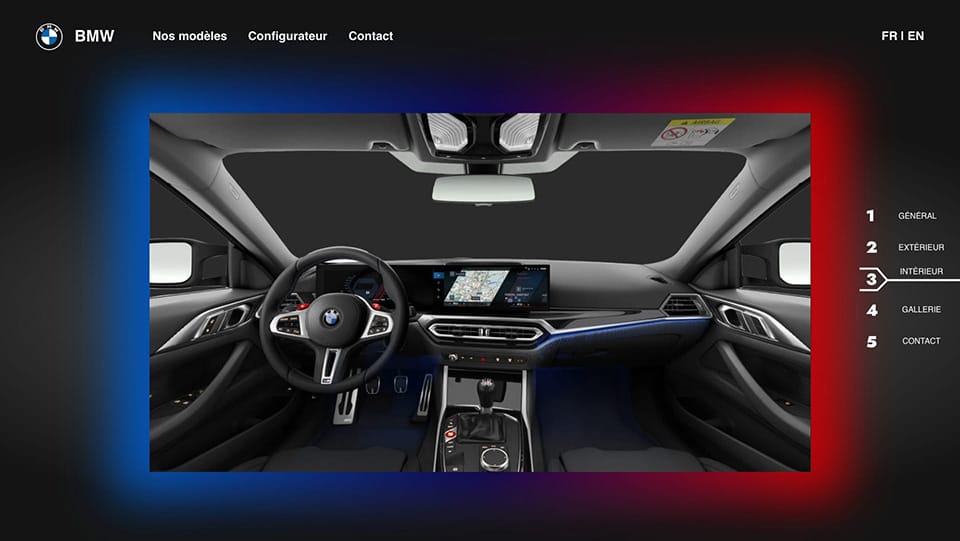 Une vue d'intérieur de la BMW M4 sur un site web.